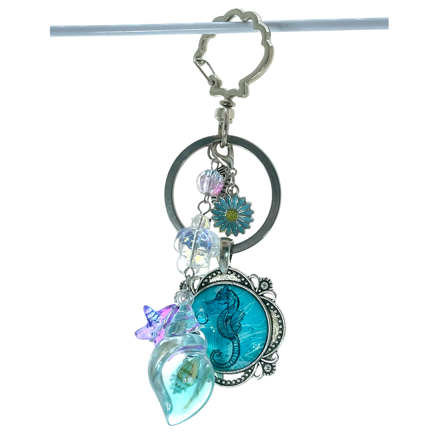 Ocean Blue Seahorse Keychain Purse Charm