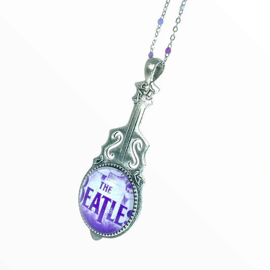 Beatles Inspired Purple Beaded Guitar Necklace