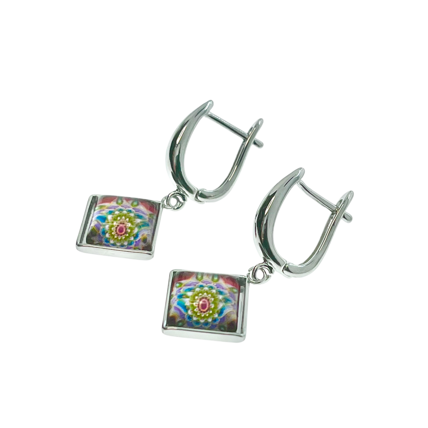 Colorburst Mandala Square Earrings