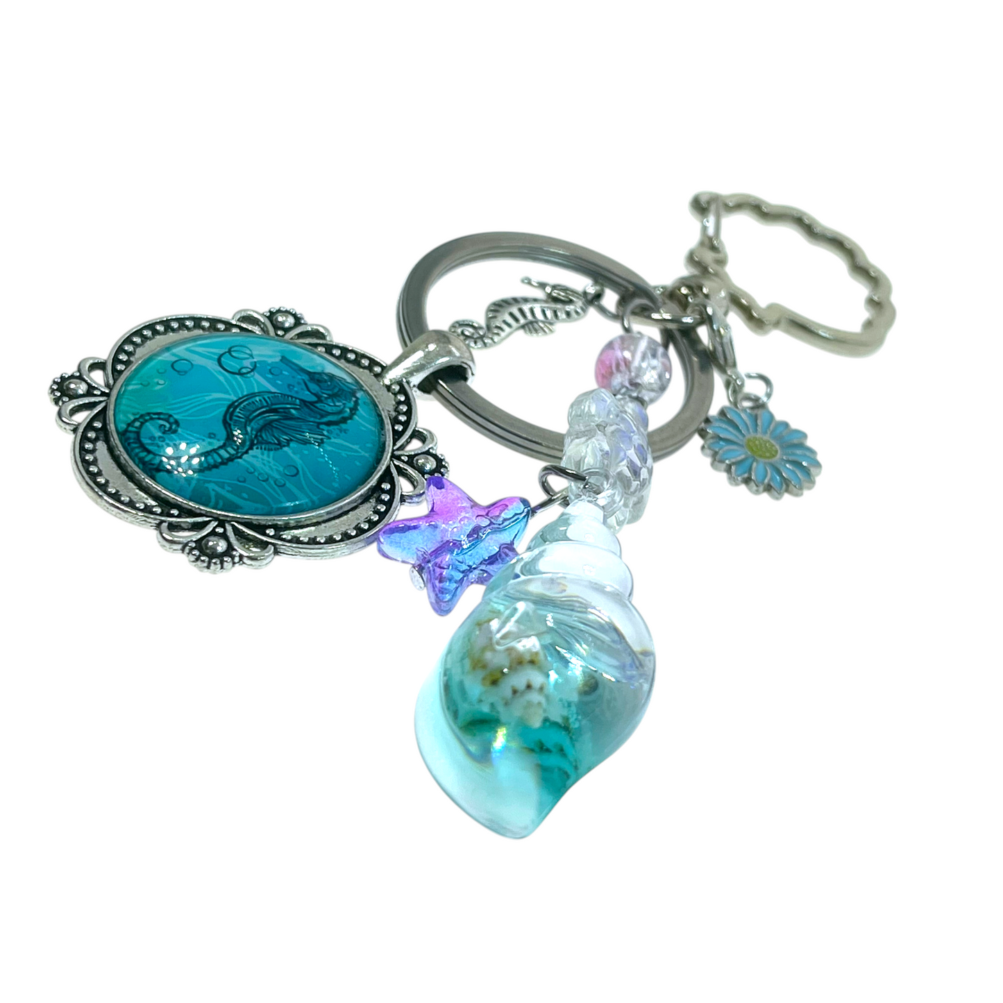 Ocean Blue Seahorse Keychain Purse Charm