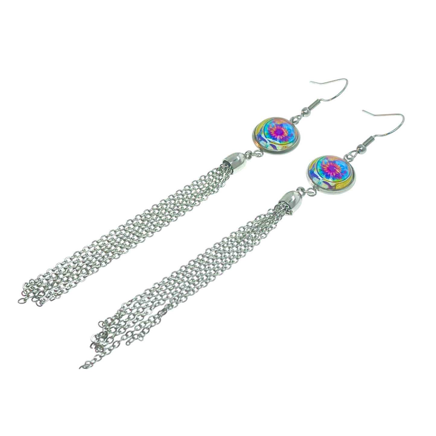 Grateful Dead Inspired Yellow Steal Your Face Tassel Earrings