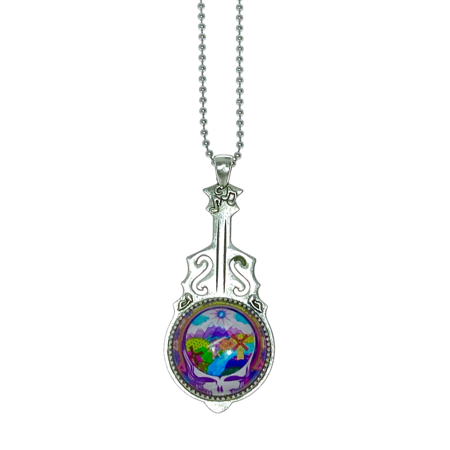 Scenic Stealie Steal Your Face Grateful Dead Inspired, Jerry Garcia Pendant, Deadhead Festival Wear, Psychedelic Classic Rock Music Jewelry