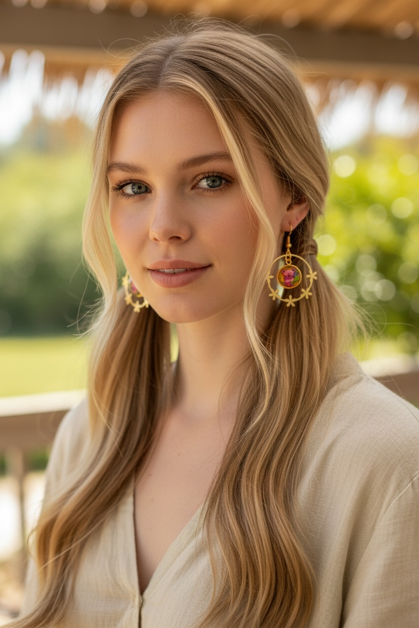 Grateful Dead Inspired Dancing Bear Rose Gold Flower Hoop Earrings | Handmade Deadhead Festival Jewelry