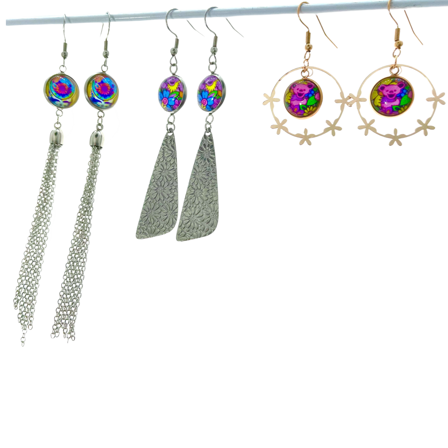 Grateful Dead Inspired Yellow Steal Your Face Tassel Earrings