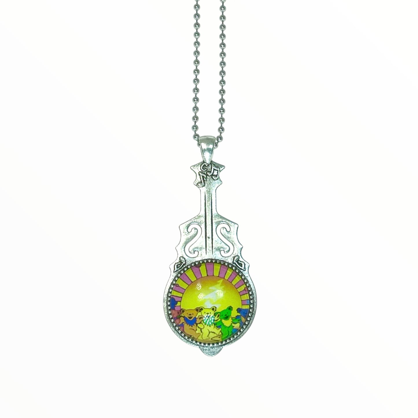 Grateful Dead Inspired Sunshine Dancing Bear Guitar Necklace