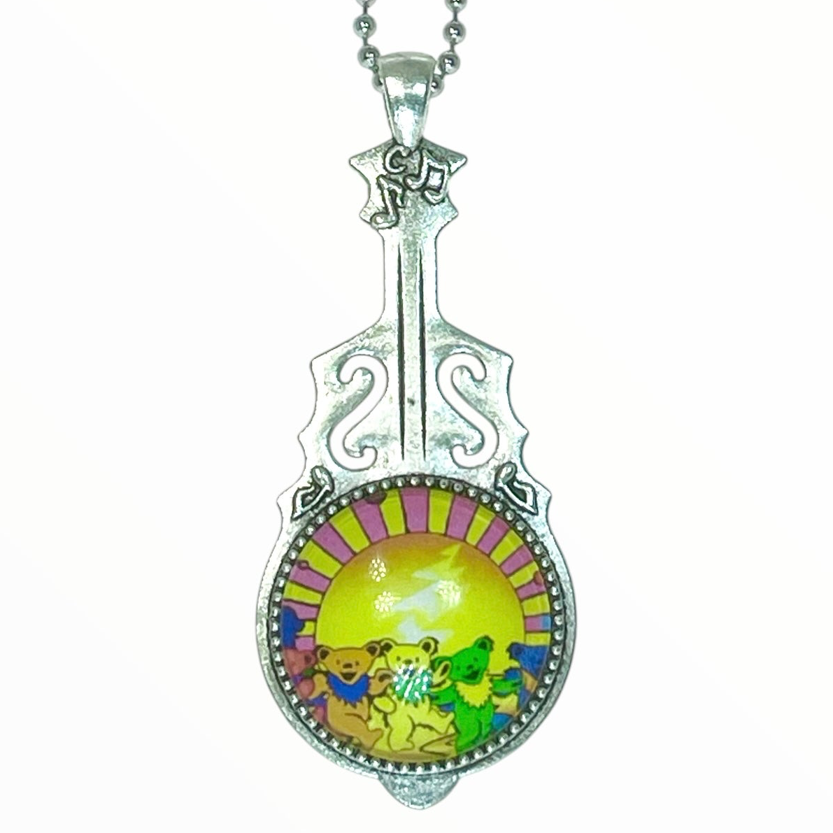 Grateful Dead Inspired Sunshine Dancing Bear Guitar Necklace