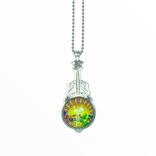 Grateful Dead Inspired Sunshine Dancing Bear Guitar Necklace