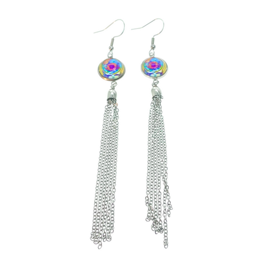 Grateful Dead Inspired Yellow Steal Your Face Tassel Earrings