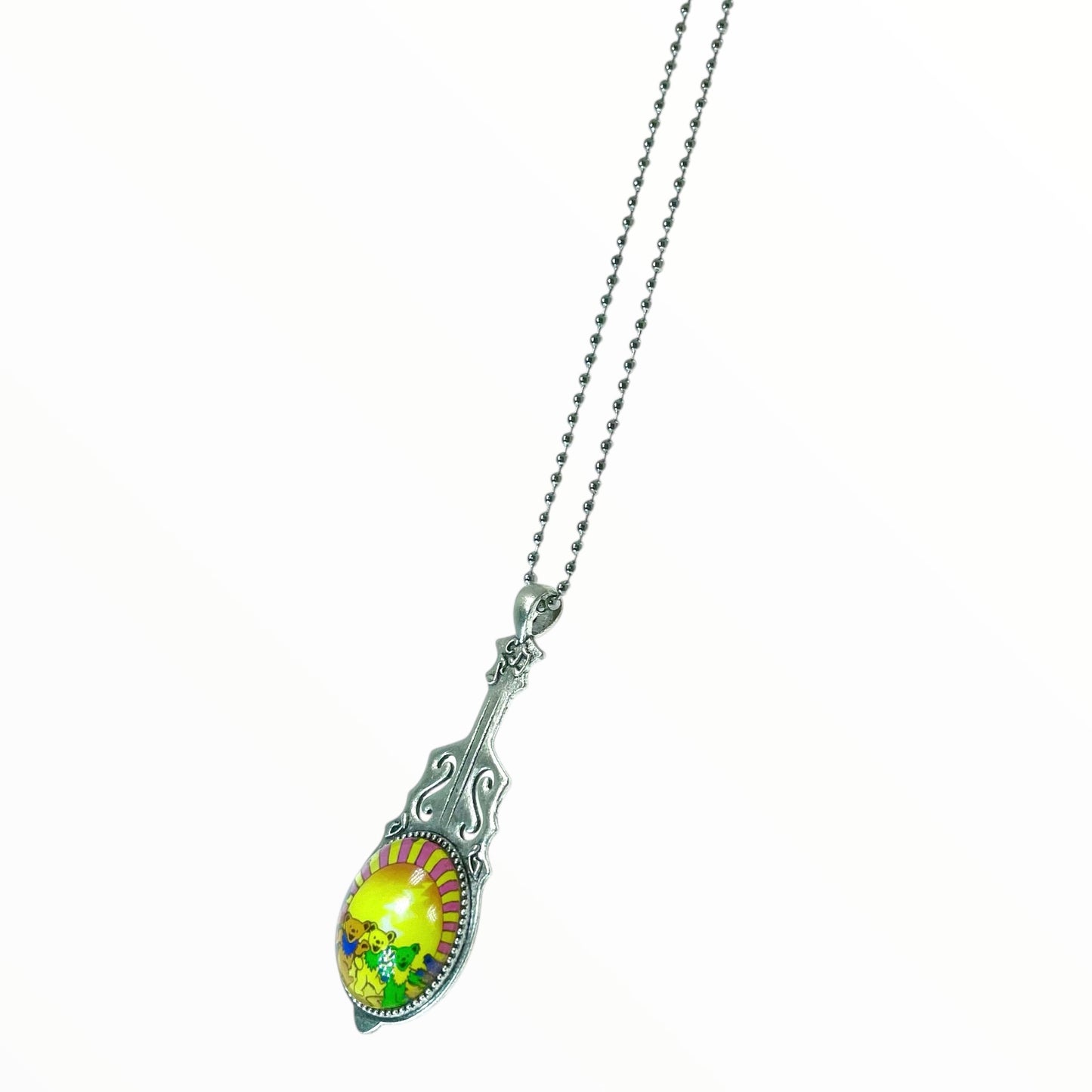 Grateful Dead Inspired Sunshine Dancing Bear Guitar Necklace