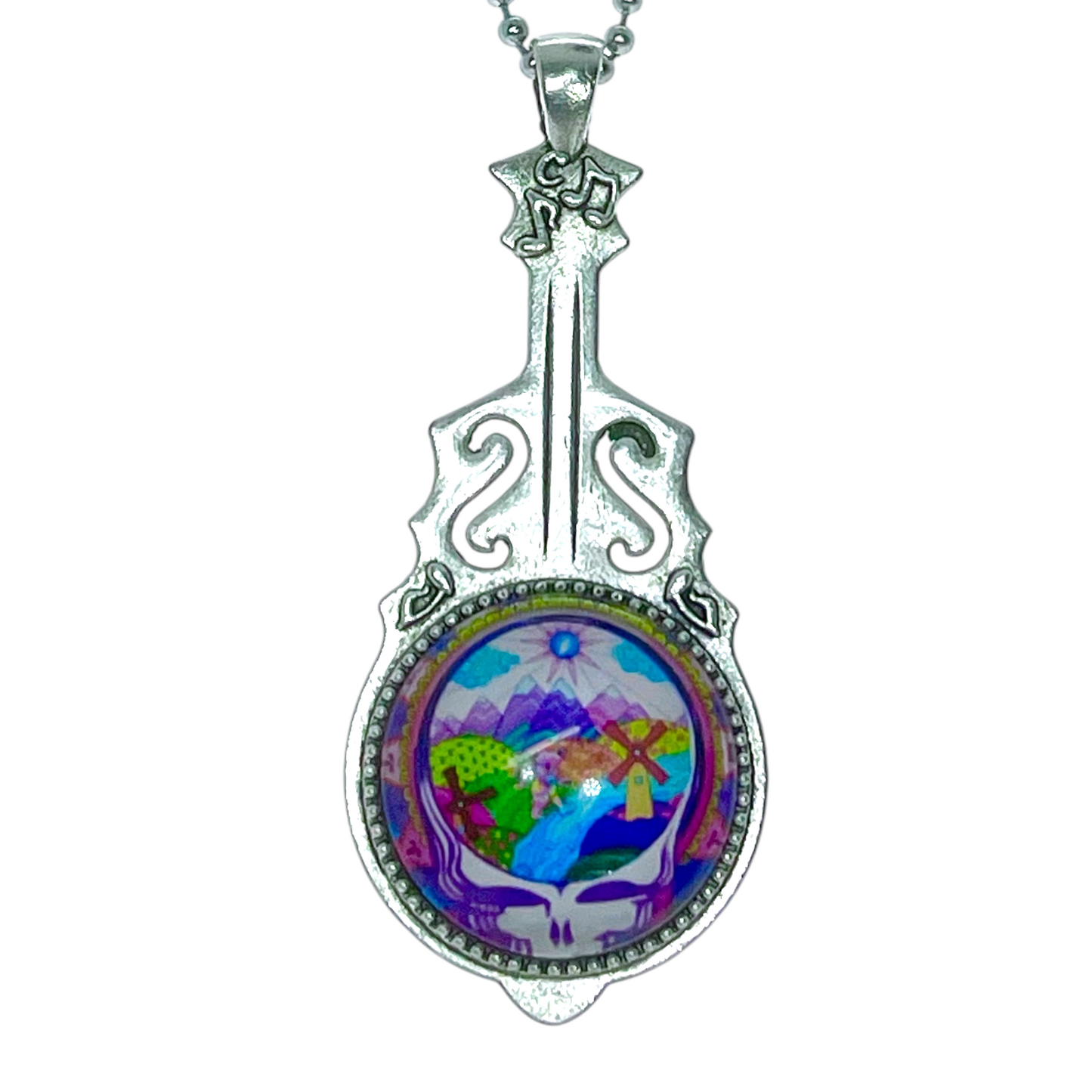 Scenic Stealie Steal Your Face Grateful Dead Inspired, Jerry Garcia Pendant, Deadhead Festival Wear, Psychedelic Classic Rock Music Jewelry