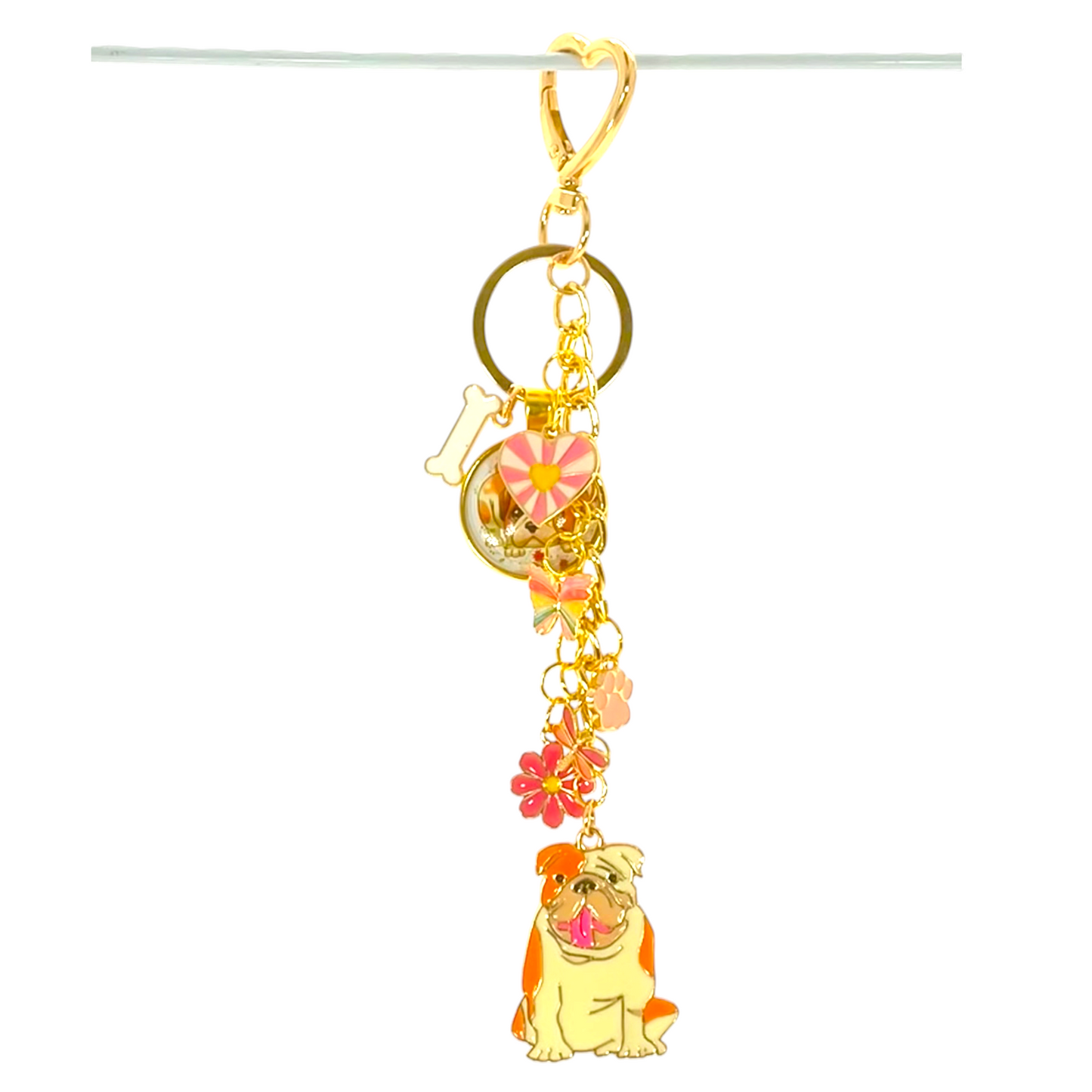Pink English Bulldog Keychain Purse Charm