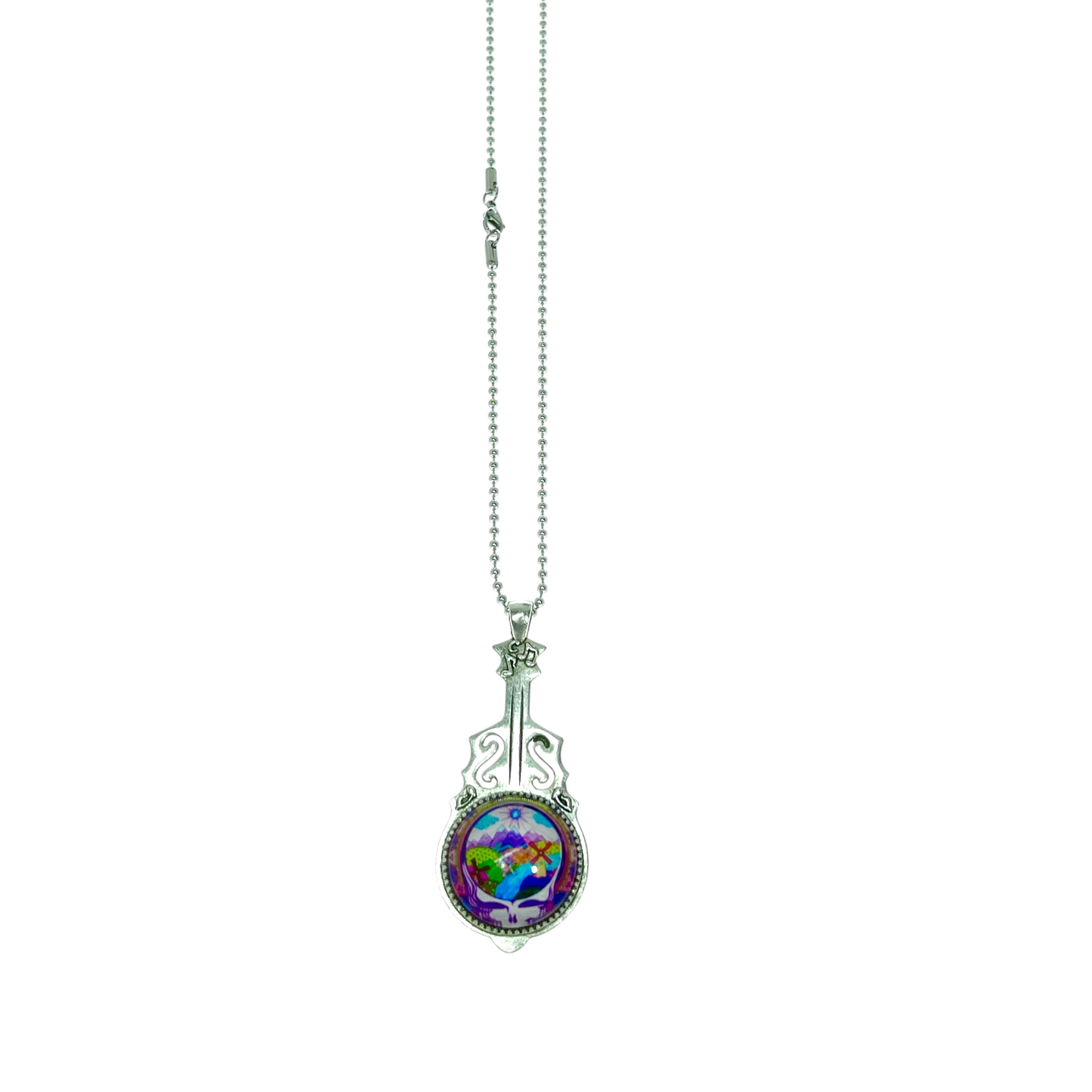Scenic Stealie Steal Your Face Grateful Dead Inspired, Jerry Garcia Pendant, Deadhead Festival Wear, Psychedelic Classic Rock Music Jewelry
