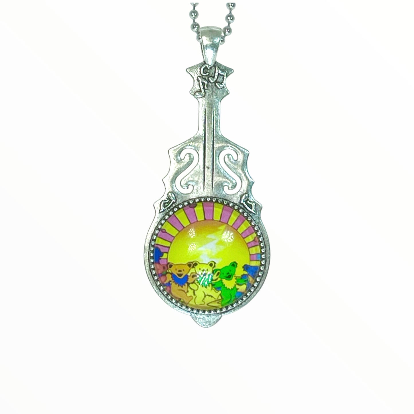 Grateful Dead Inspired Sunshine Dancing Bear Guitar Necklace