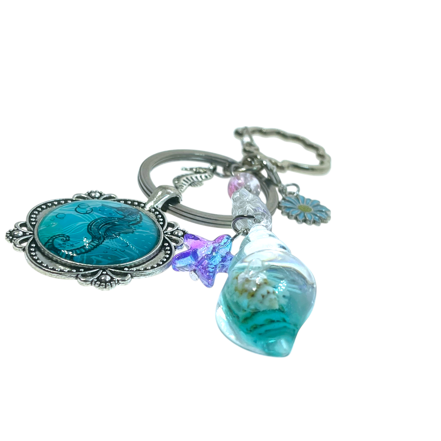 Ocean Blue Seahorse Keychain Purse Charm