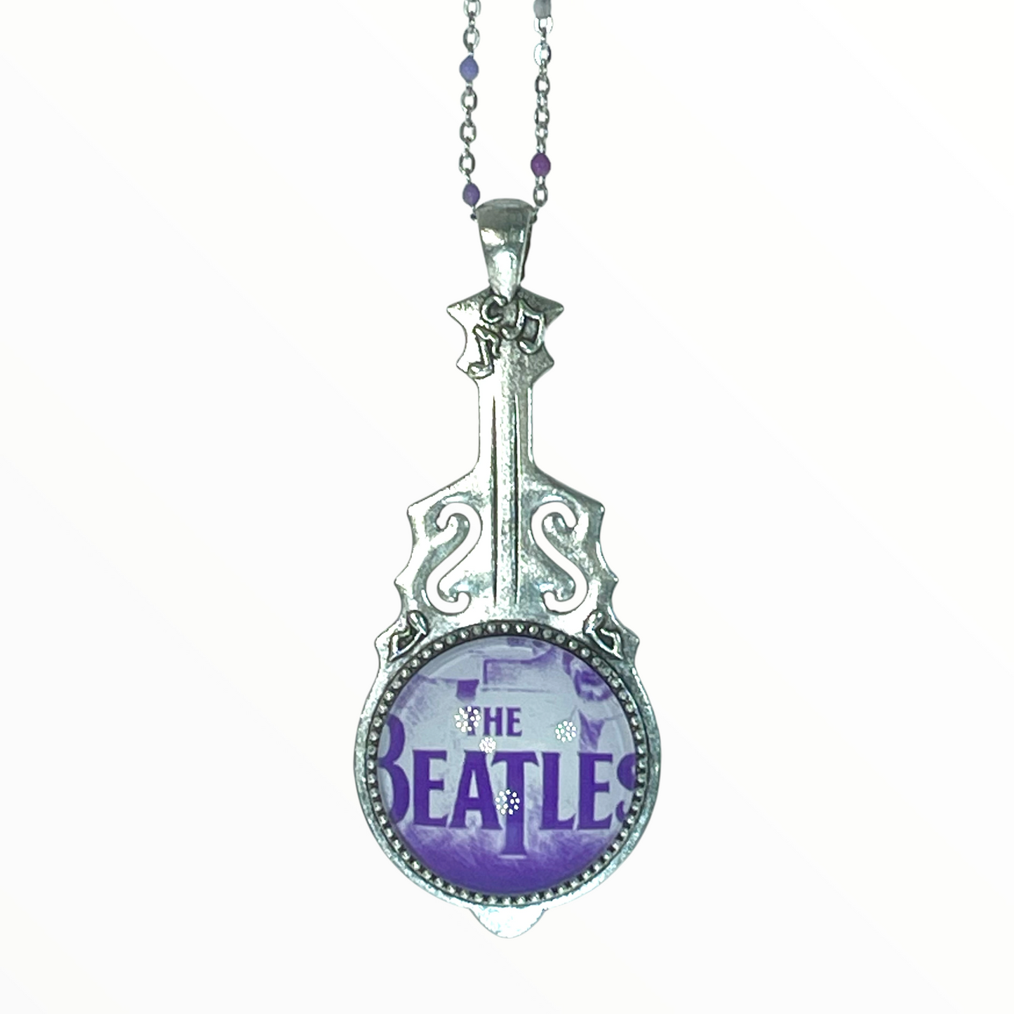 Beatles Inspired Purple Beaded Guitar Necklace