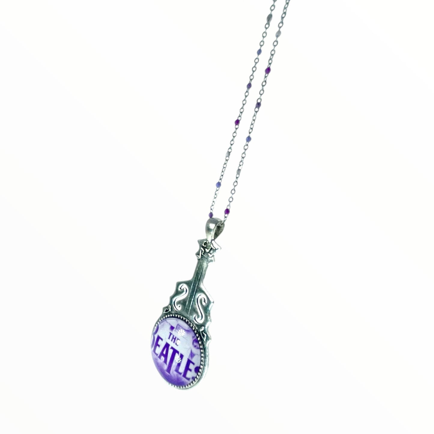 Beatles Inspired Purple Beaded Guitar Necklace