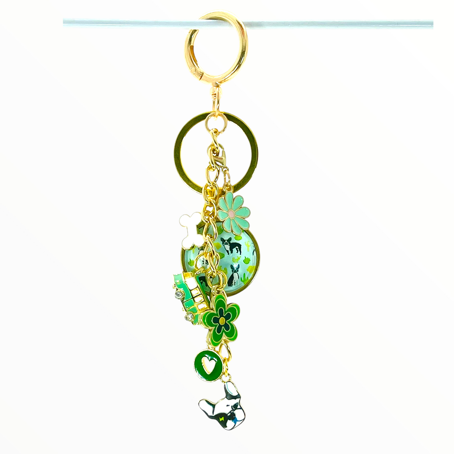 Green Frenchie Lover Keychain Purse Charm