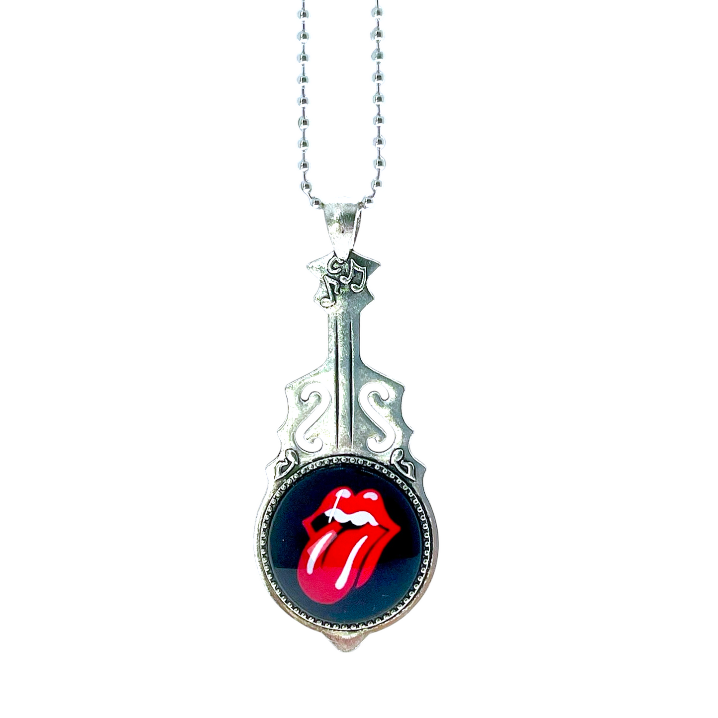 Rolling Stones Inspired Red Tongue Guitar Necklace
