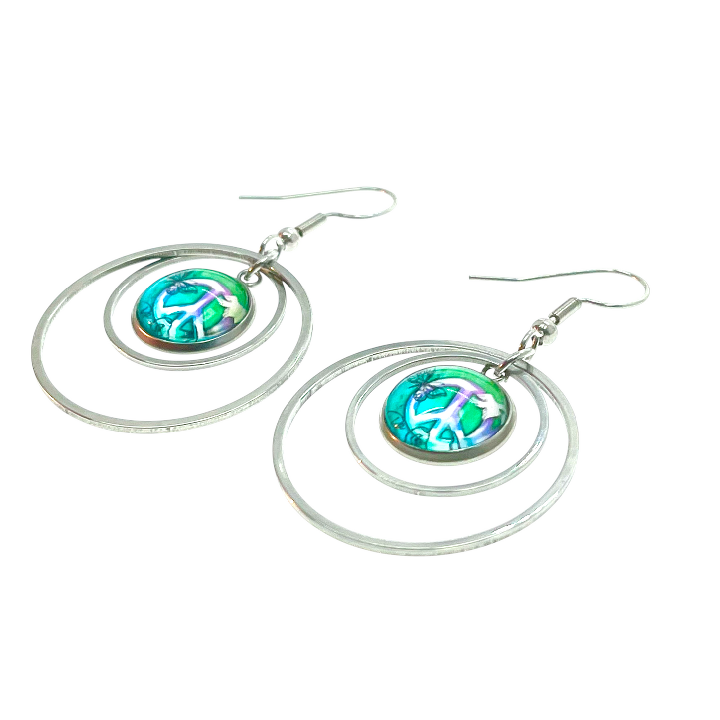 Aqua Peace Double Hoop Earrings