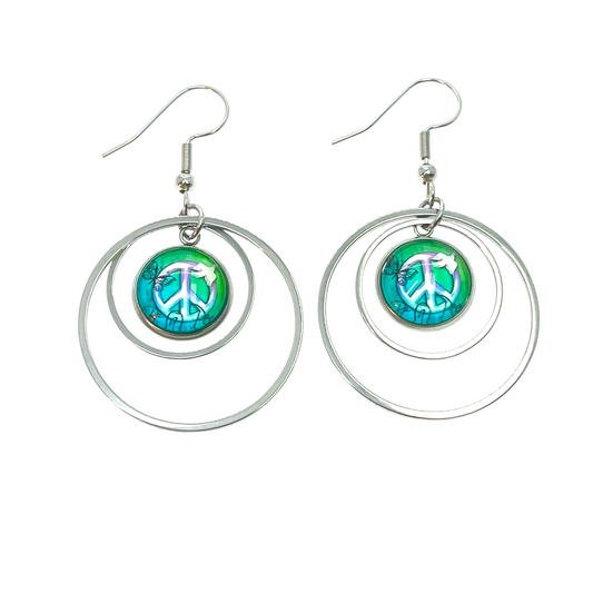 Aqua Peace Double Hoop Earrings