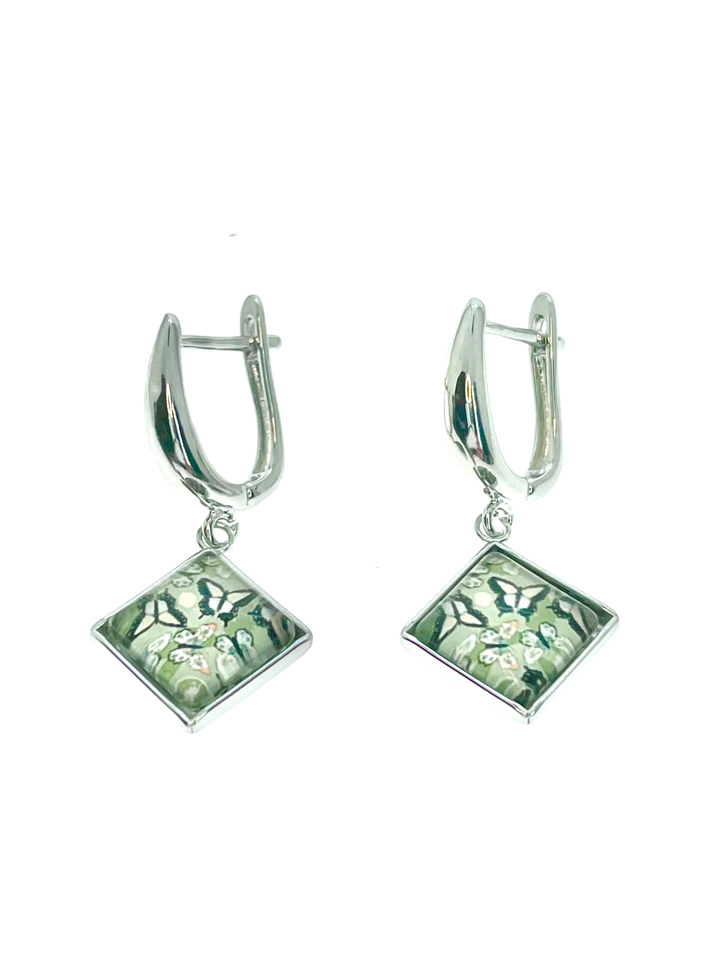 Olive Green Butterfly Square Earrings