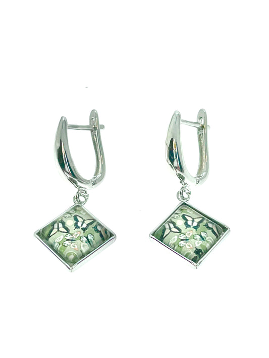 Olive Green Butterfly Square Earrings