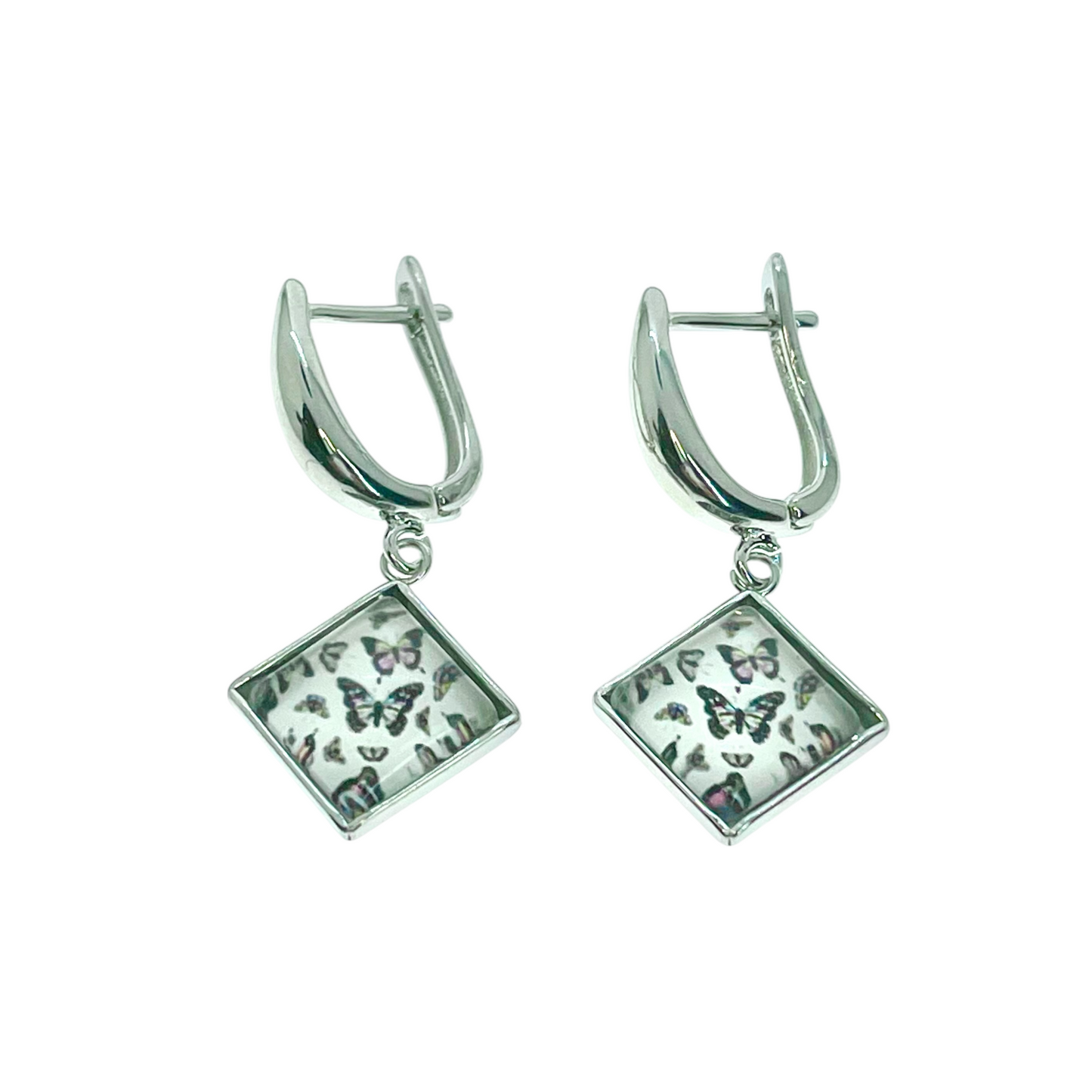 White Butterfly Square Earrings