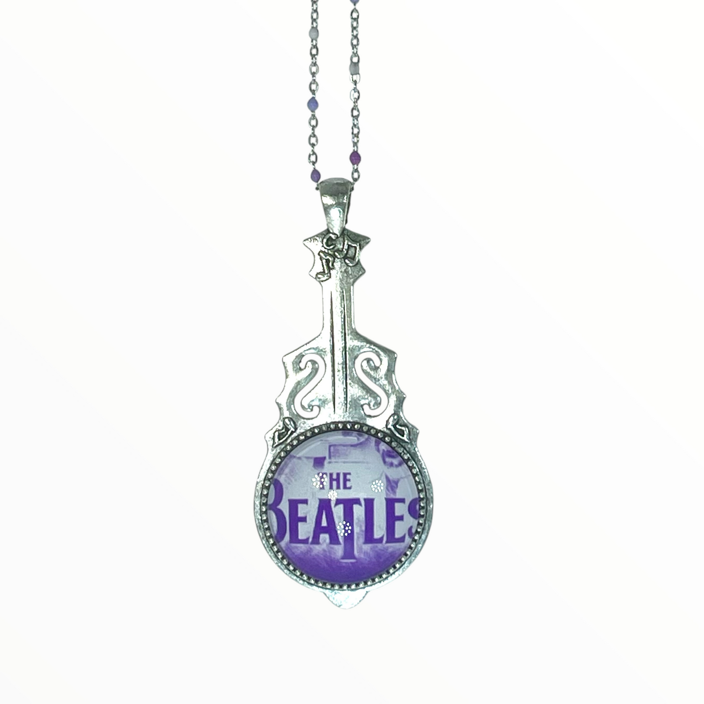 Beatles Inspired Purple Beaded Guitar Necklace