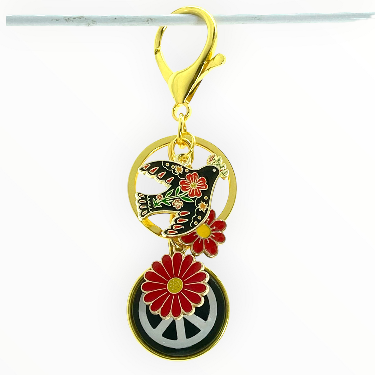 Flower Power Peace Purse Keychain Charm