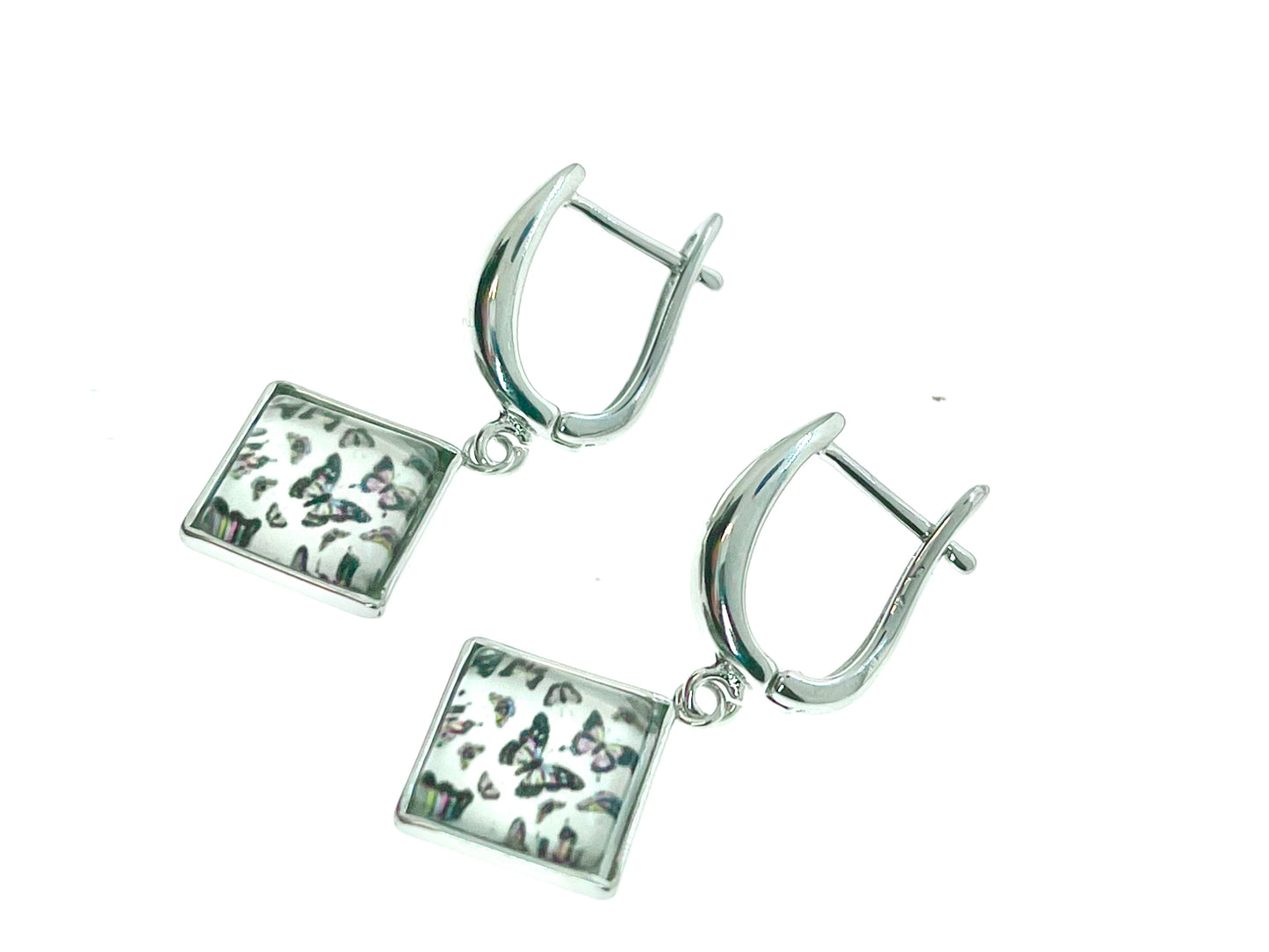 White Butterfly Square Earrings
