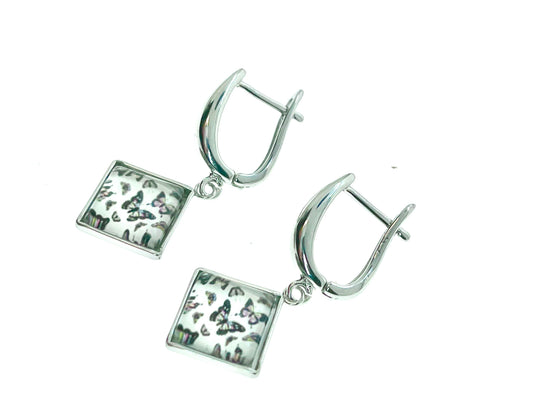 White Butterfly Square Earrings