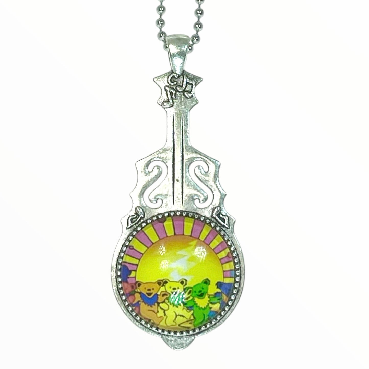 Grateful Dead Inspired Sunshine Dancing Bear Guitar Necklace