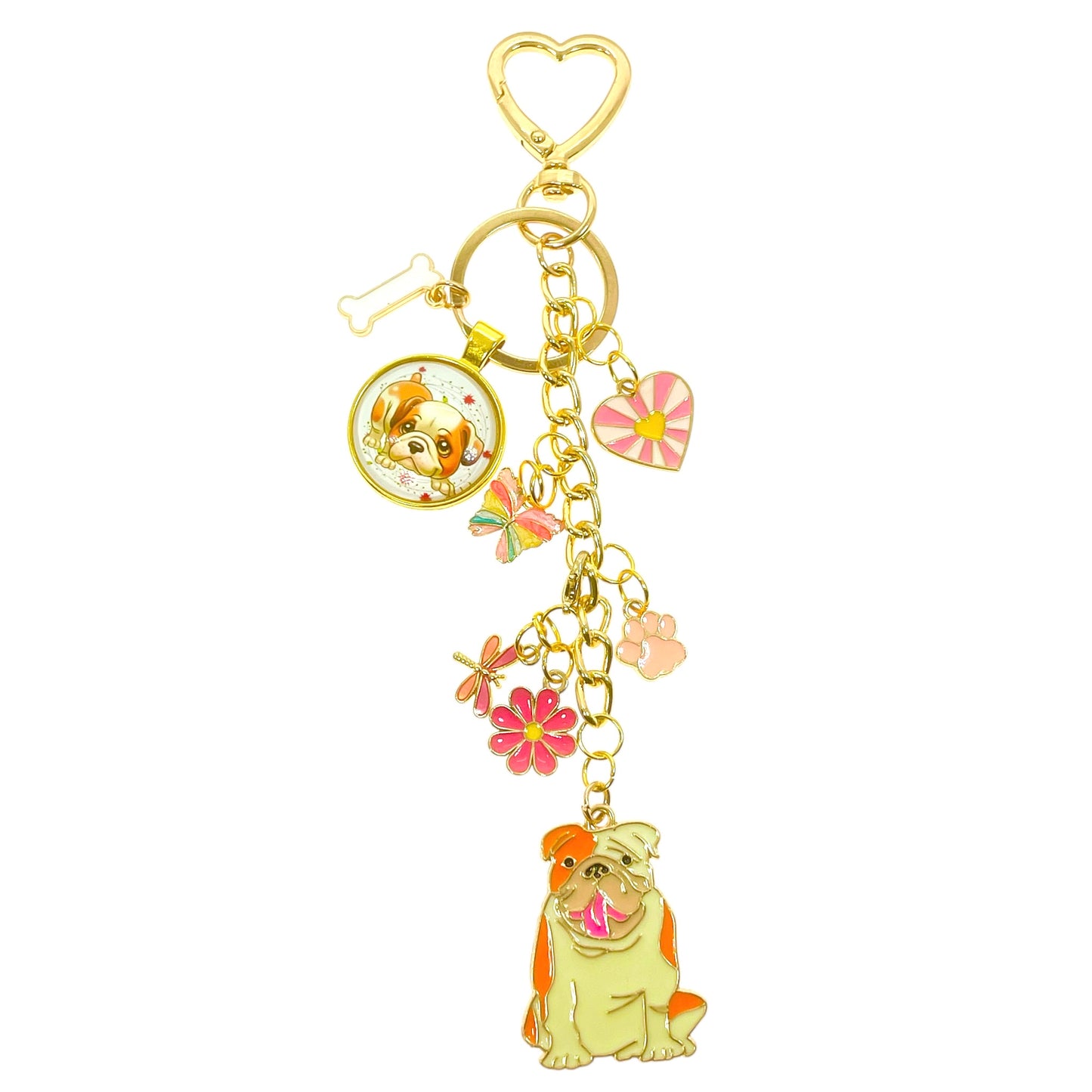 Pink English Bulldog Keychain Purse Charm