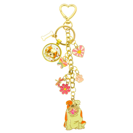 Pink English Bulldog Keychain Purse Charm