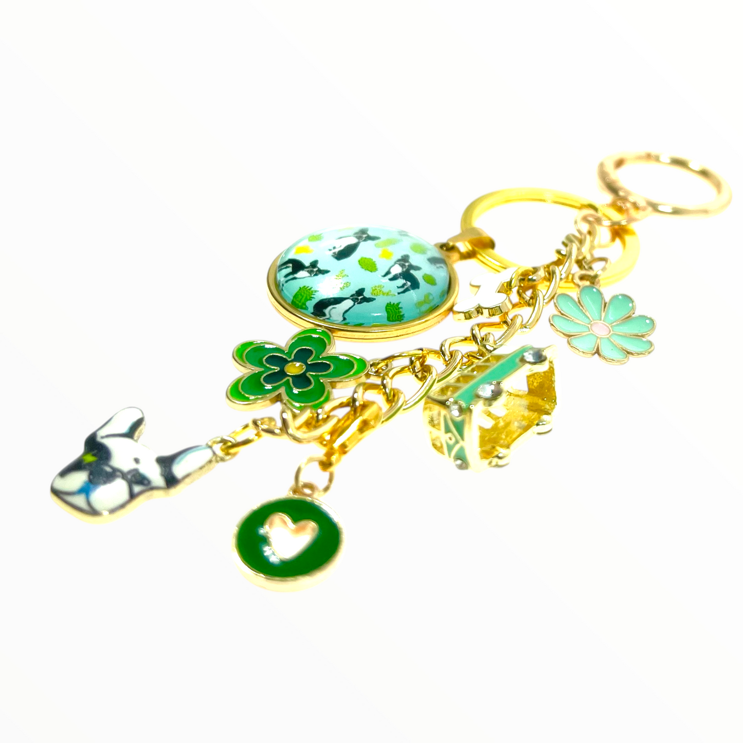Green Frenchie Lover Keychain Purse Charm