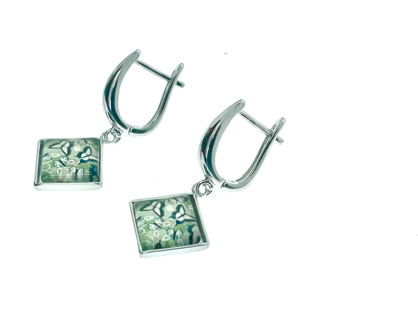 Olive Green Butterfly Square Earrings