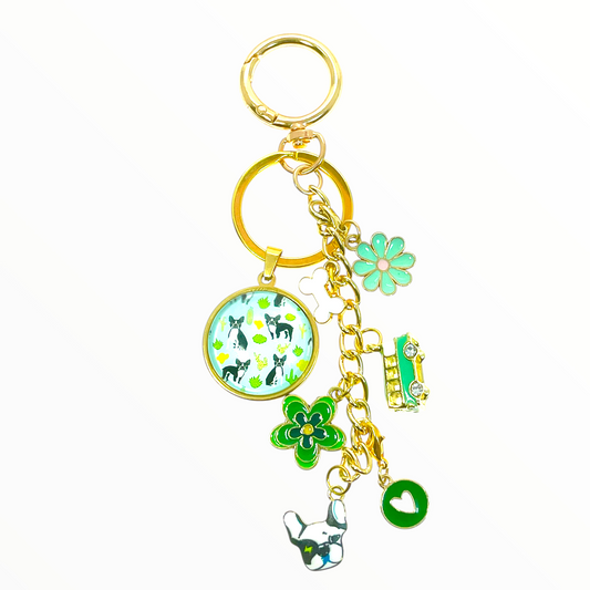 Green Frenchie Lover Keychain Purse Charm