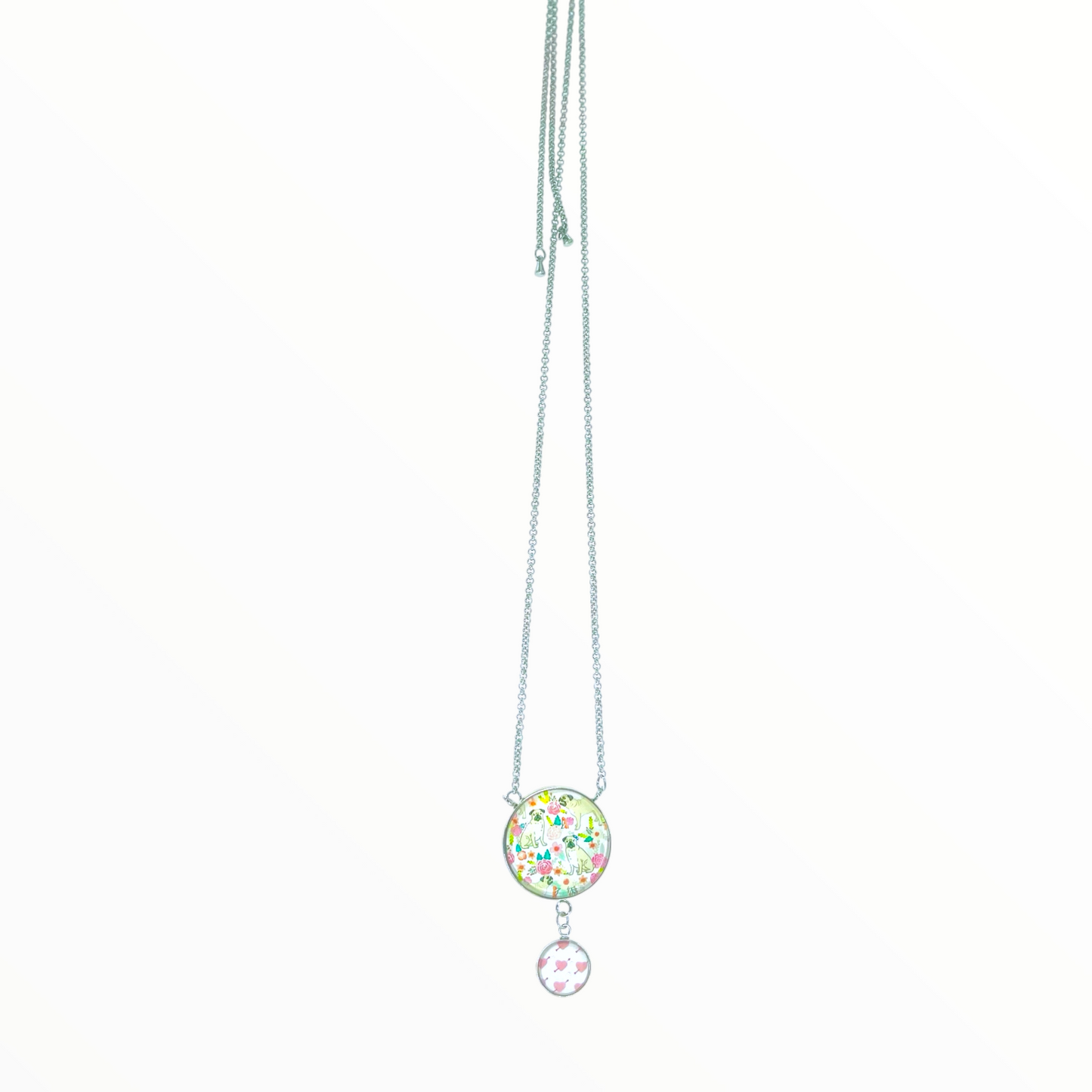 Pretty Pug Double Round Dangler Necklace