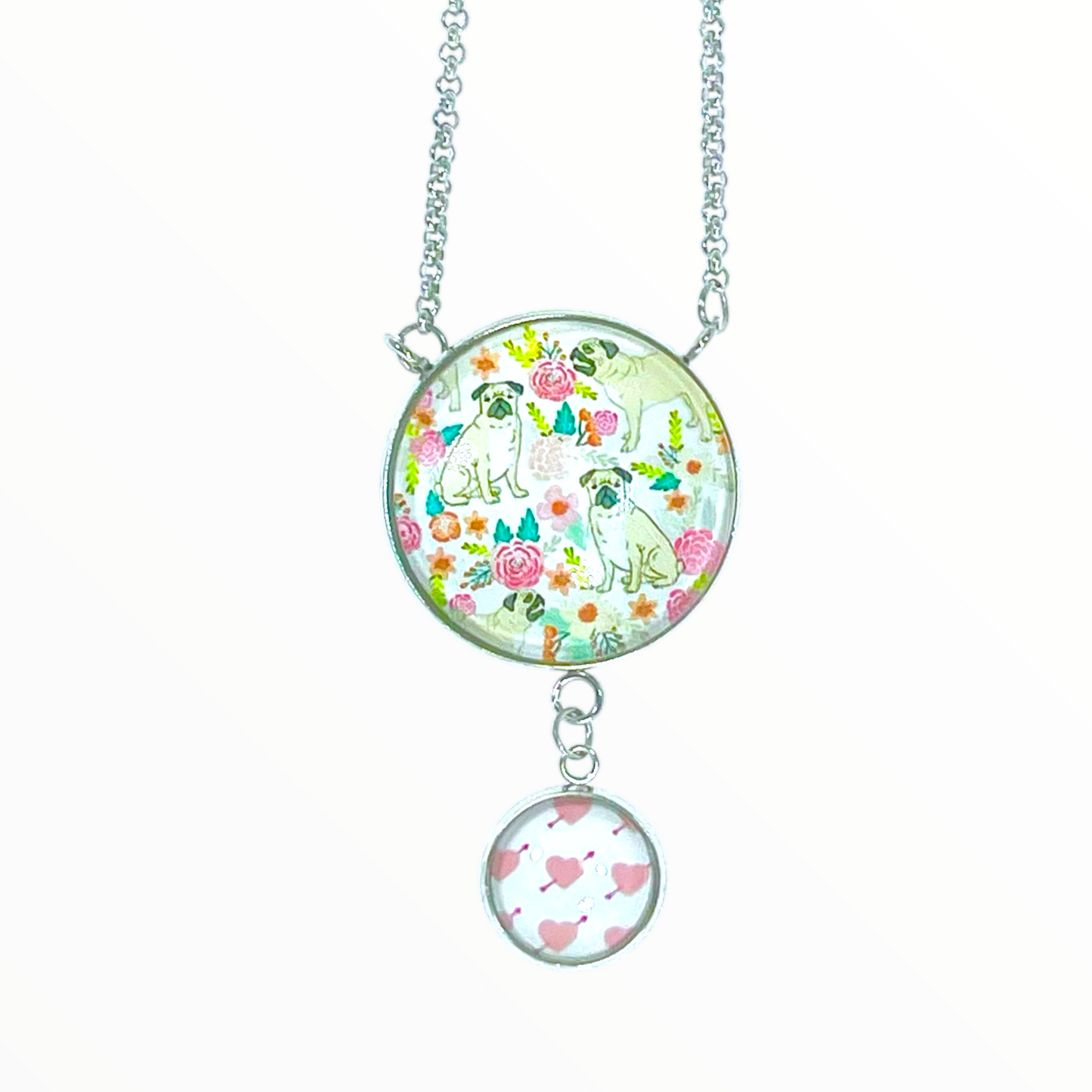 Pretty Pug Double Round Dangler Necklace