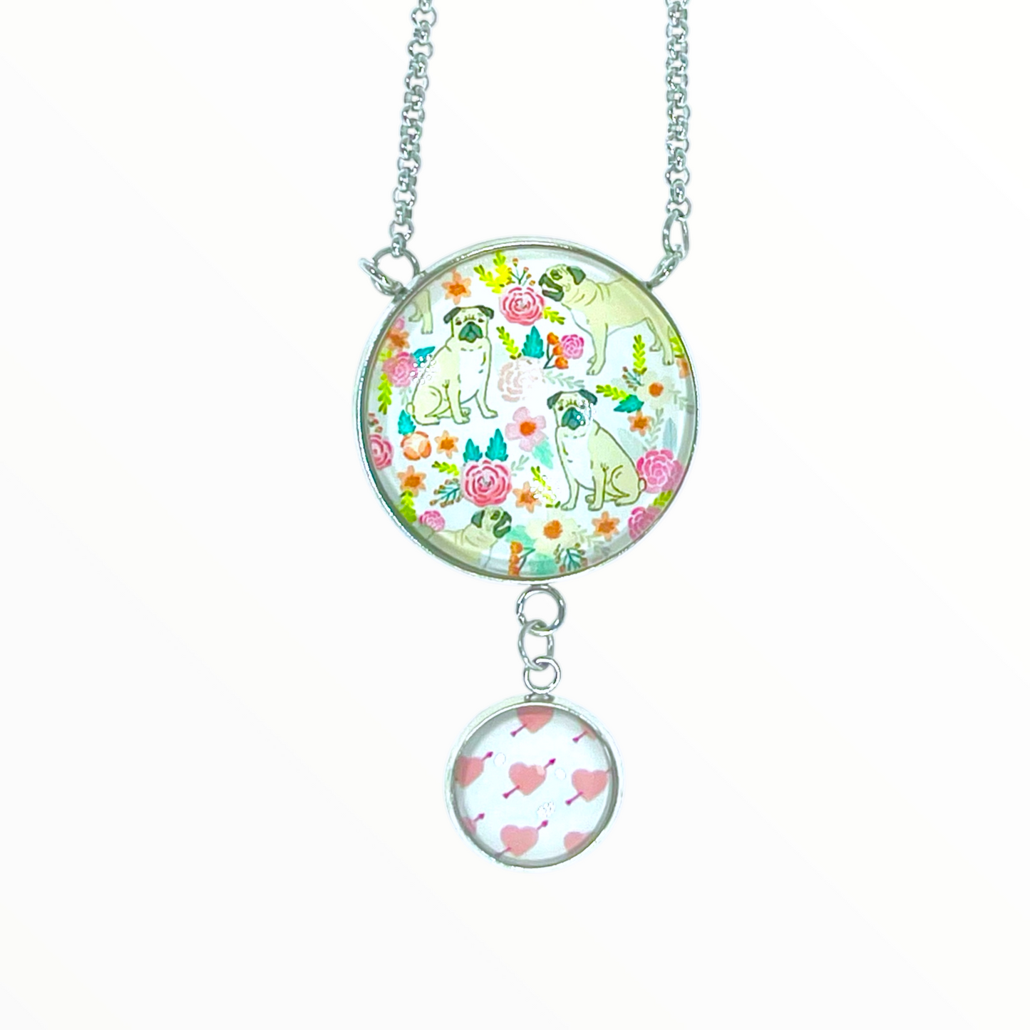 Pretty Pug Double Round Dangler Necklace