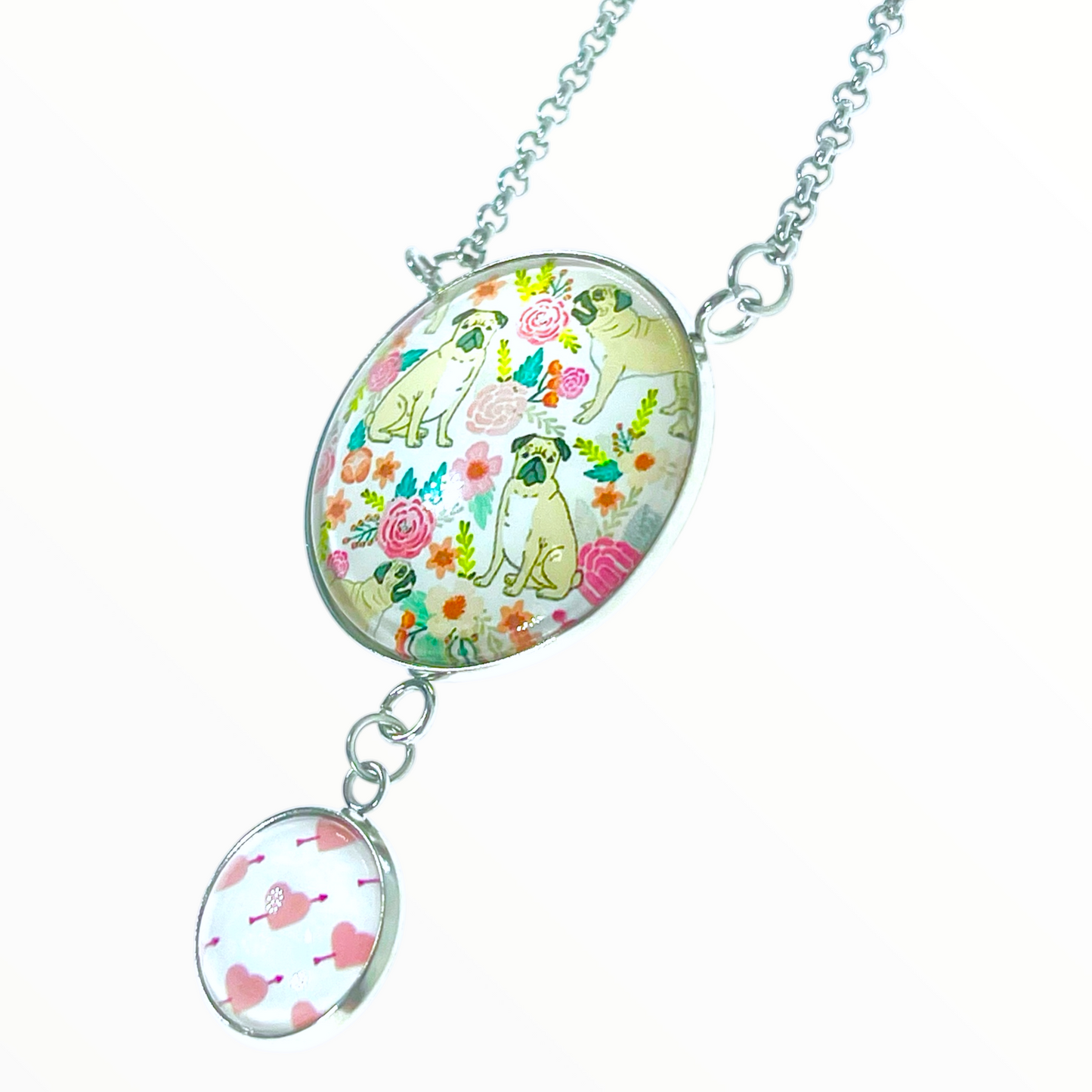 Pretty Pug Double Round Dangler Necklace