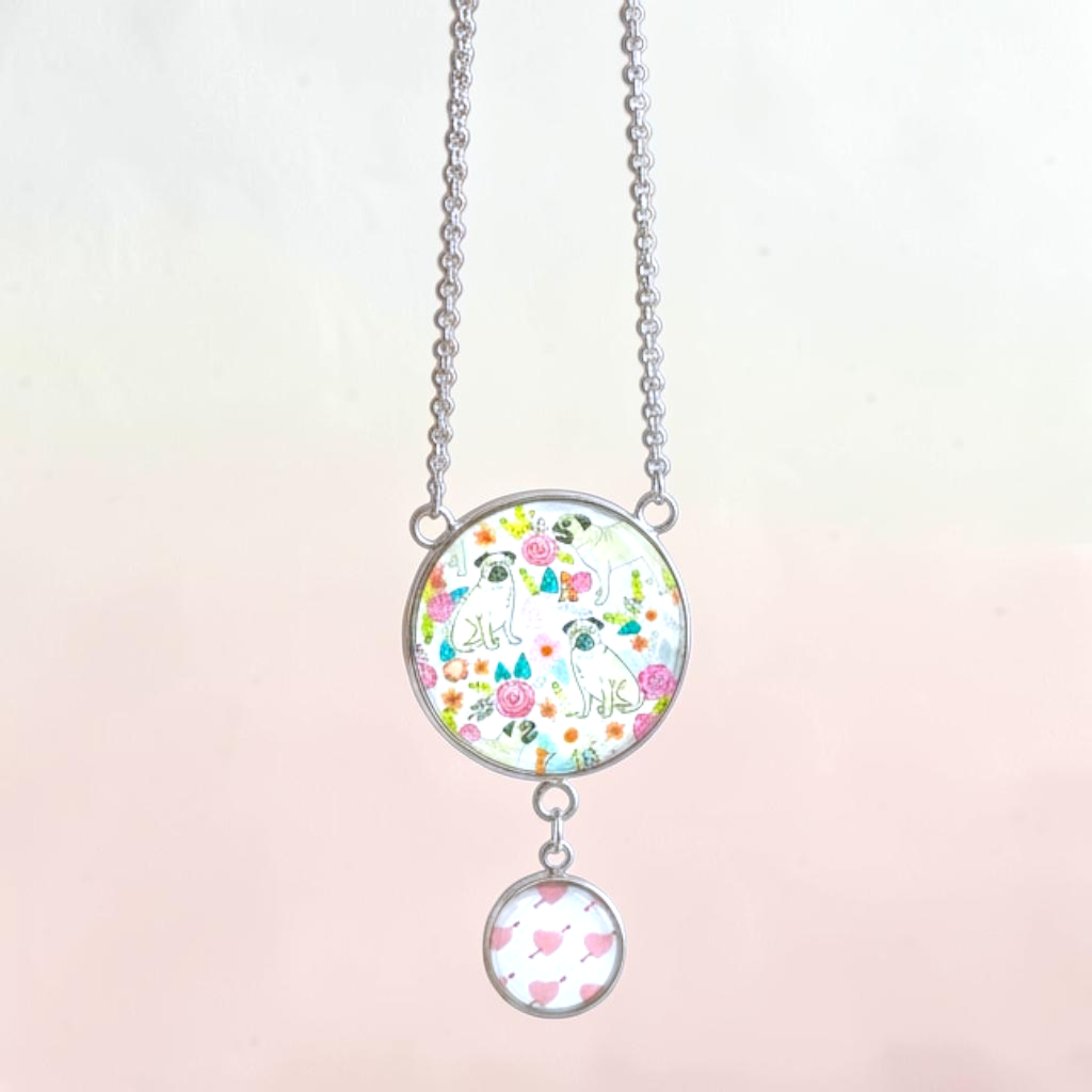 Pretty Pug Double Round Dangler Necklace