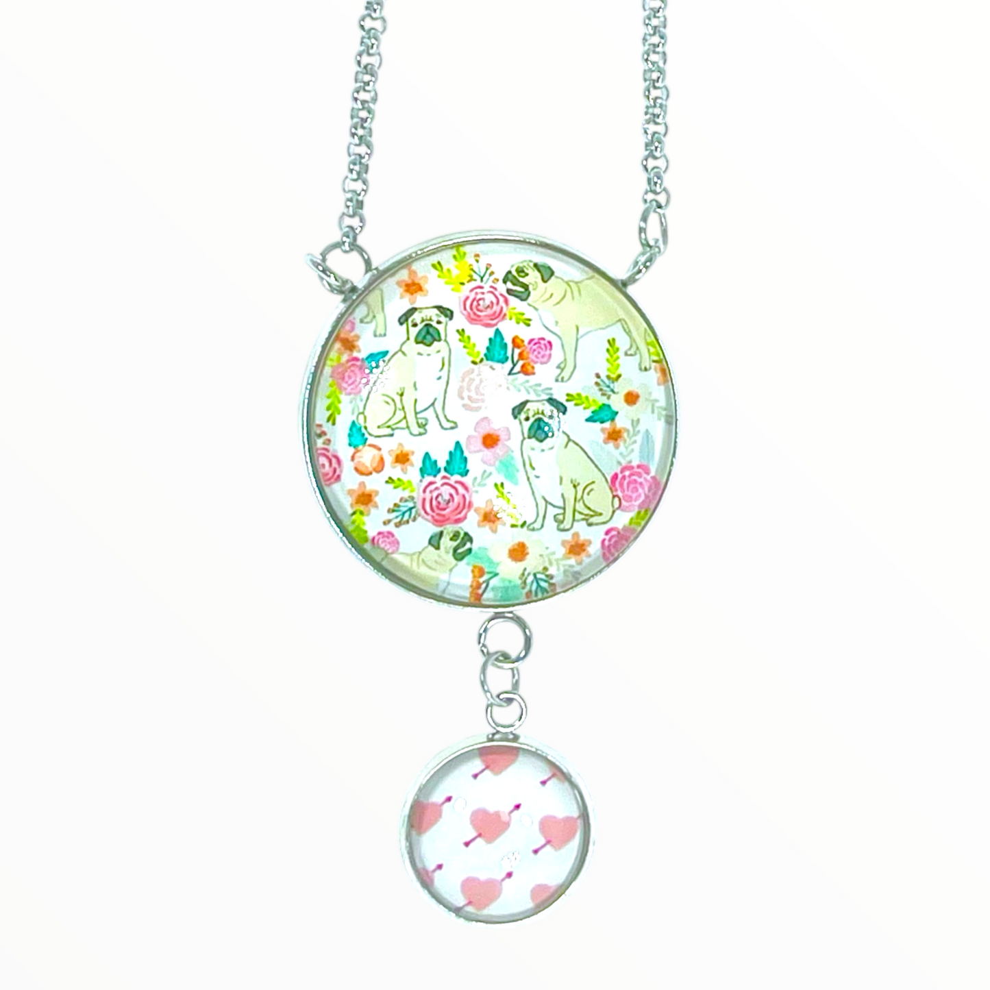 Pretty Pug Double Round Dangler Necklace