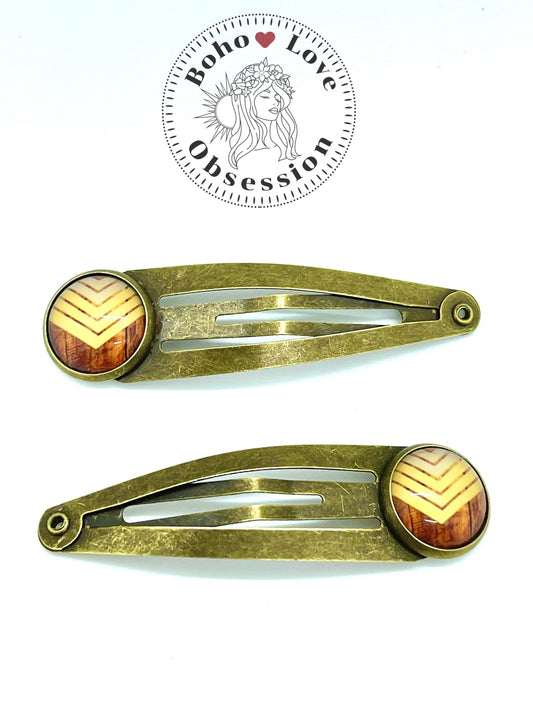 Golden Yellow Chevron Snap Hair Clip Pair|Boho Hair Barrettes| Set of 2| Gifts for her Mom Sister Grandma Wife Girlfriend |BohoLoveObsession