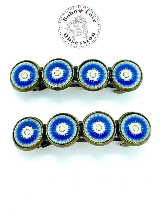 Bright Blue Mandala Hair Barrette Pair| Boho Hair Clips|Set of 2| Gifts for her Mom Sister Aunt Grandma Wife Girlfriend |BohoLoveObsession