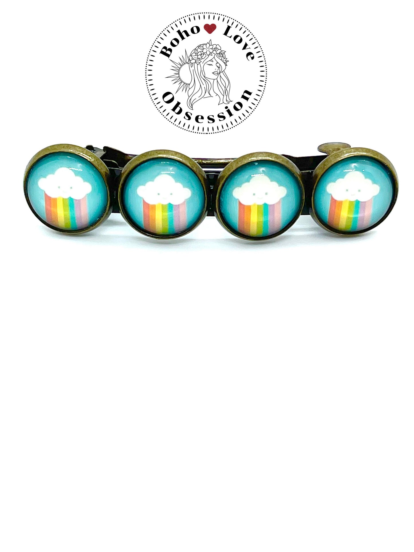 Happy Rainbow Cloud Hair Barrette| Boho Hair Clip|Hair Pin| Hair Accessory| Gift for her Mom Girlfriend Child Kid Sister | BohoLoveObsession