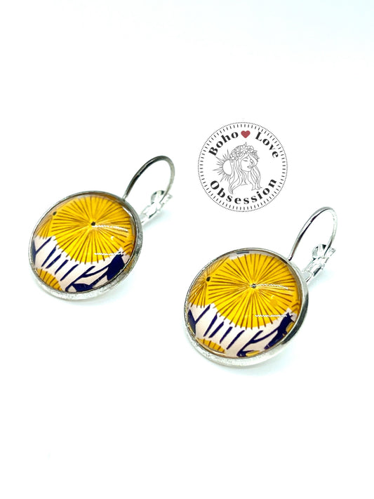 Sunny Flowers Lever-back Earrings|Stainless Steel Cabochon Earrings|Gifts for her Mom Sister Wife Aunt Daughter| BohoLoveObsession