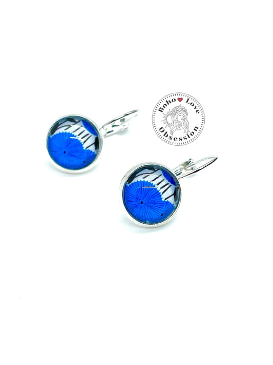 Small Blue Flower Earrings|Stainless Steel Cabochon Earrings|Gifts for her|Bohemian Lever-back Earrings|BohoLoveObsession