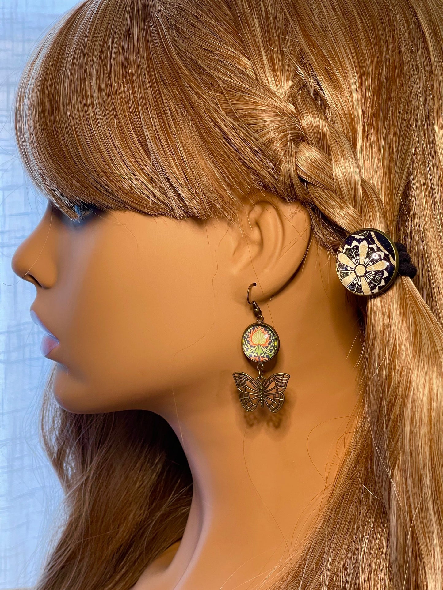 Hippie Fire Flower Butterfly Dangles|Bronze Cabochon Earrings|Gift for her| Bohemian Dangle Earring|Boho Flower Earring| BohoLoveObsession