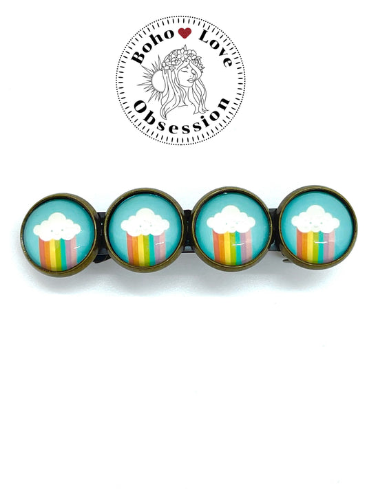 Happy Rainbow Cloud Hair Barrette| Boho Hair Clip|Hair Pin| Hair Accessory| Gift for her Mom Girlfriend Child Kid Sister | BohoLoveObsession